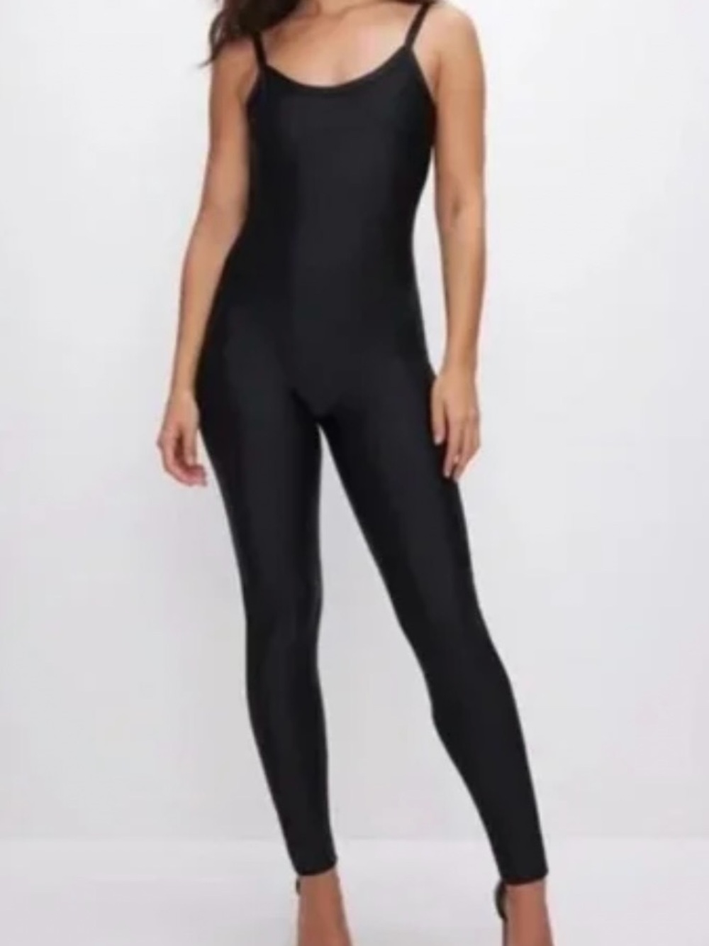 GOOD AMERICAN WOMENS BLACK GLOSSY COMPRESSION JUMPSUIT SIZE 1=SMALL